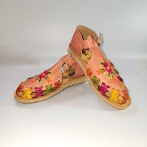 Huaraches Mexican Handmade Little Girls Embroidered Leather Sandals US 11 MX 17